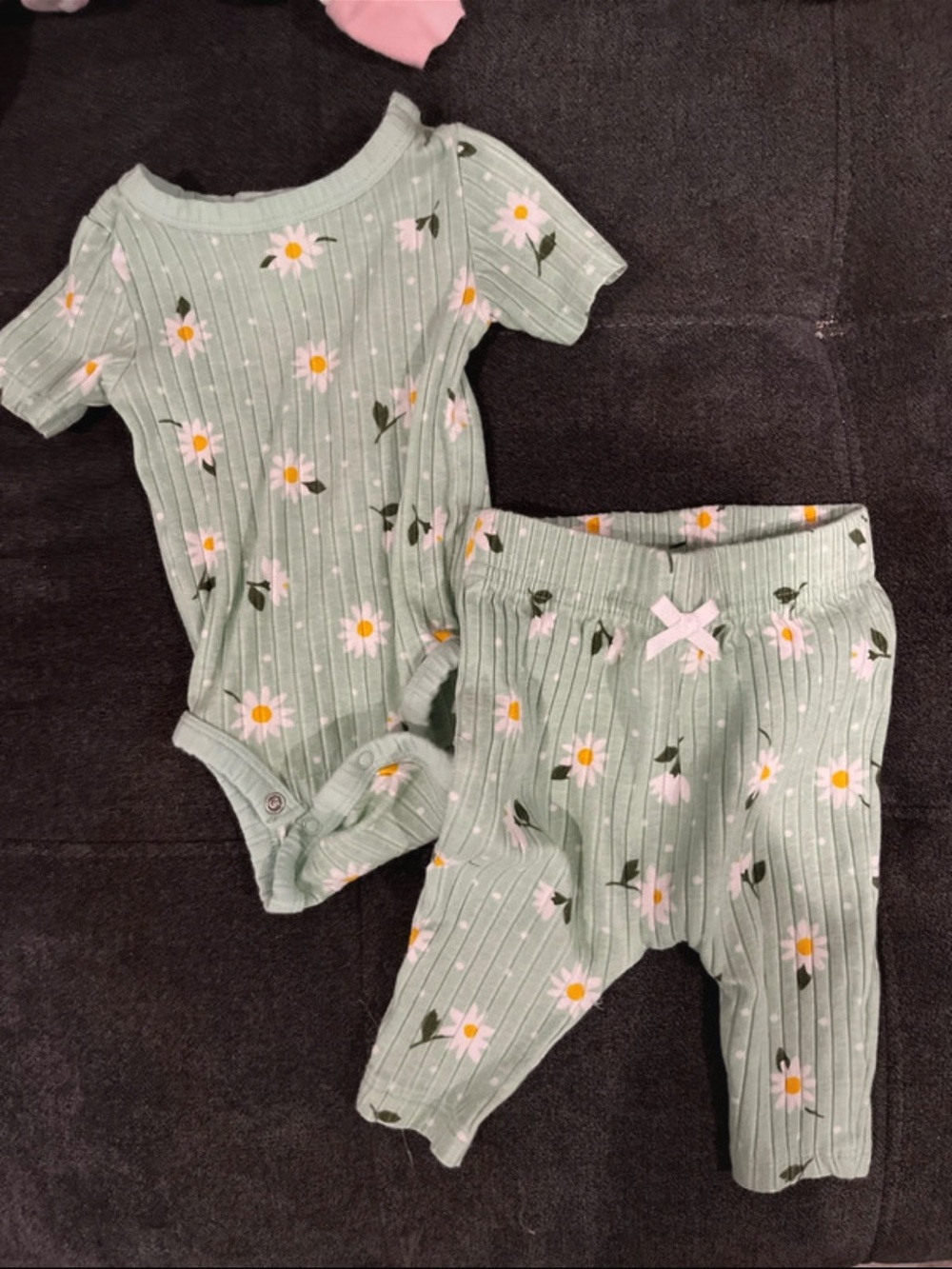 Koala Kids Mint Green Daisy Ribbed One-Piece & Pants Set